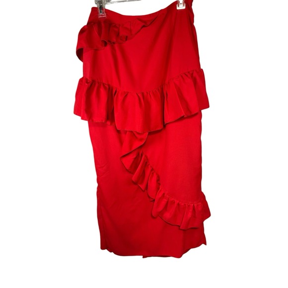 Shein beautiful long red skirt with ruffles, open leg,‎ size L - Picture 11 of 15